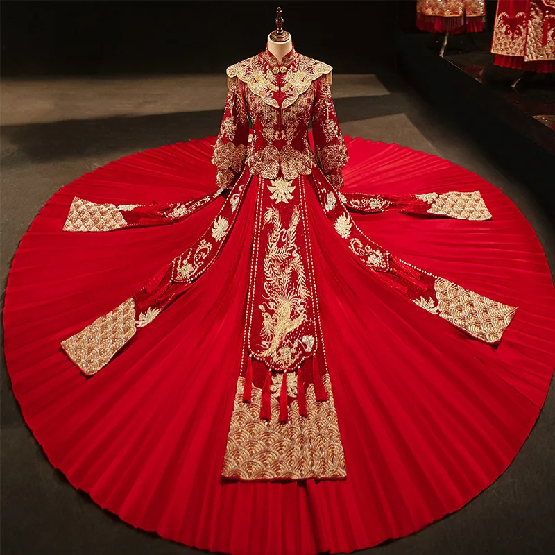فستان زفاف مطرز عالي الجودة على الطراز الصيني بدلة زواج نسائية جديدة شيونغسام ملابس عروس رائعة ملابس نخب