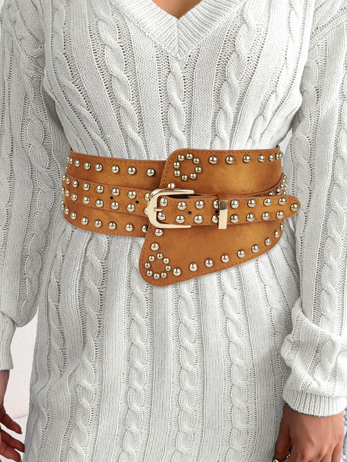 New 2023 European and American style women\'s wide waistband fashionable retro elastic elastic waistband dress with waistband dec