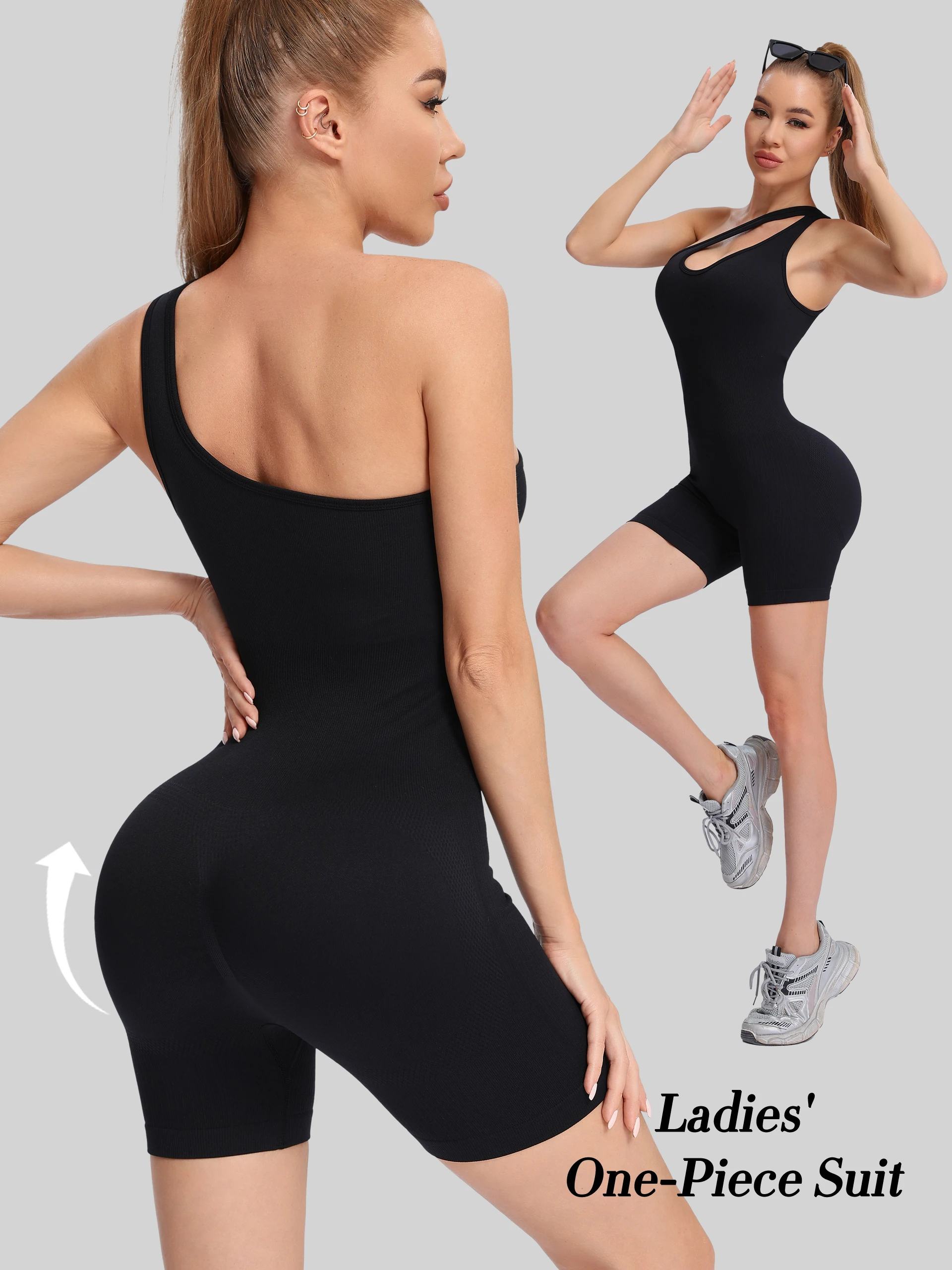 

Женский сексуальный бесшовный облегающий комбинезон с диагональными бретелями, женский спортивный костюм для йоги пять четвертей, женский велосипедный комбинезон