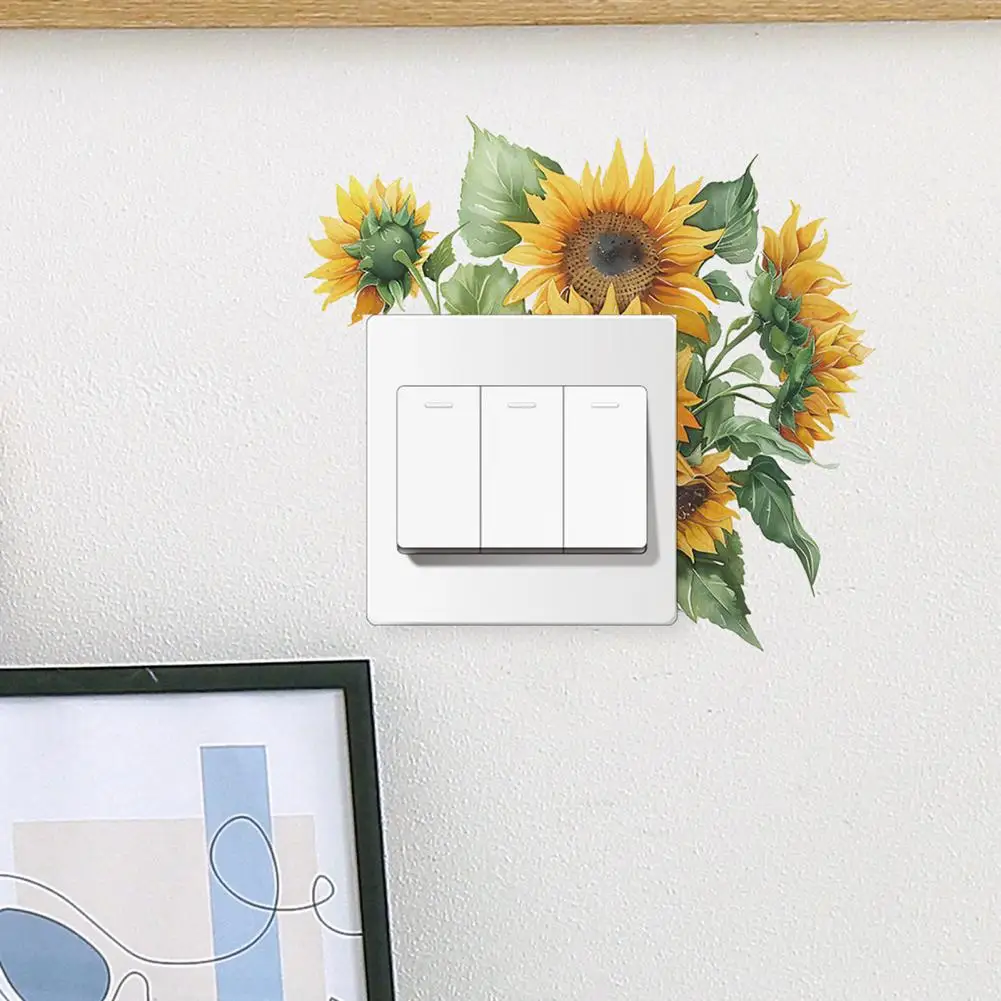 Sunflower Switch Sticker Removable Self-adhesive Waterproof PVC Living Room Bathroom Light Switch Wall Socket Outlet Decoration