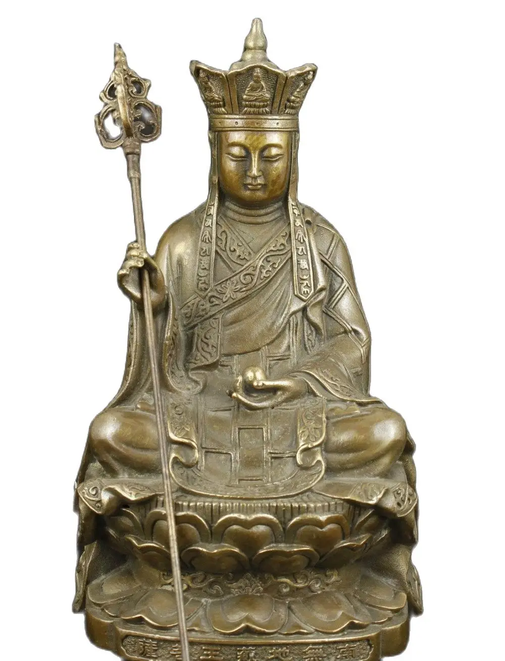 

21CM Copper Brass CHINESE crafts decoration CHINESE OLD BRONZE COLLECTABLE HANDWORK CARVED BUDDHA STATUE WITH TRUNCHEON