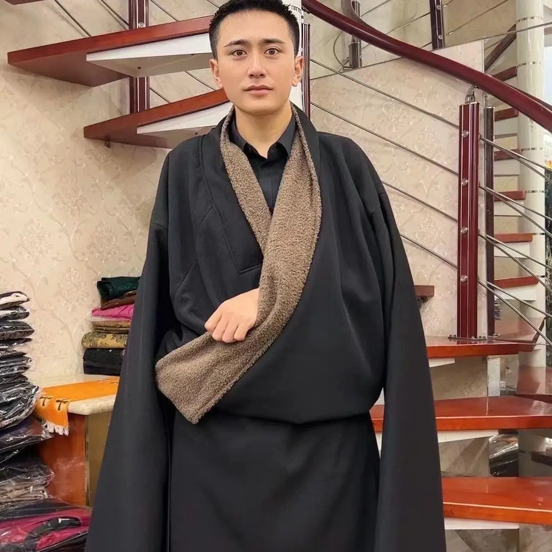 New men's double-layer velvet ethnic style boutique Khamba single-piece Tibetan robe