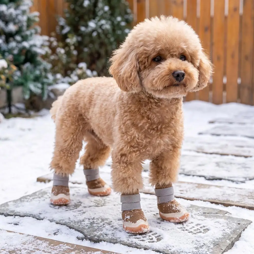 Non Slip Pet Shoes for Small Dogs Warm Fleece Lined Puppy Booties 4pcs Dog Snow Boots with Fleece Lining Anti-skid for Outdoor