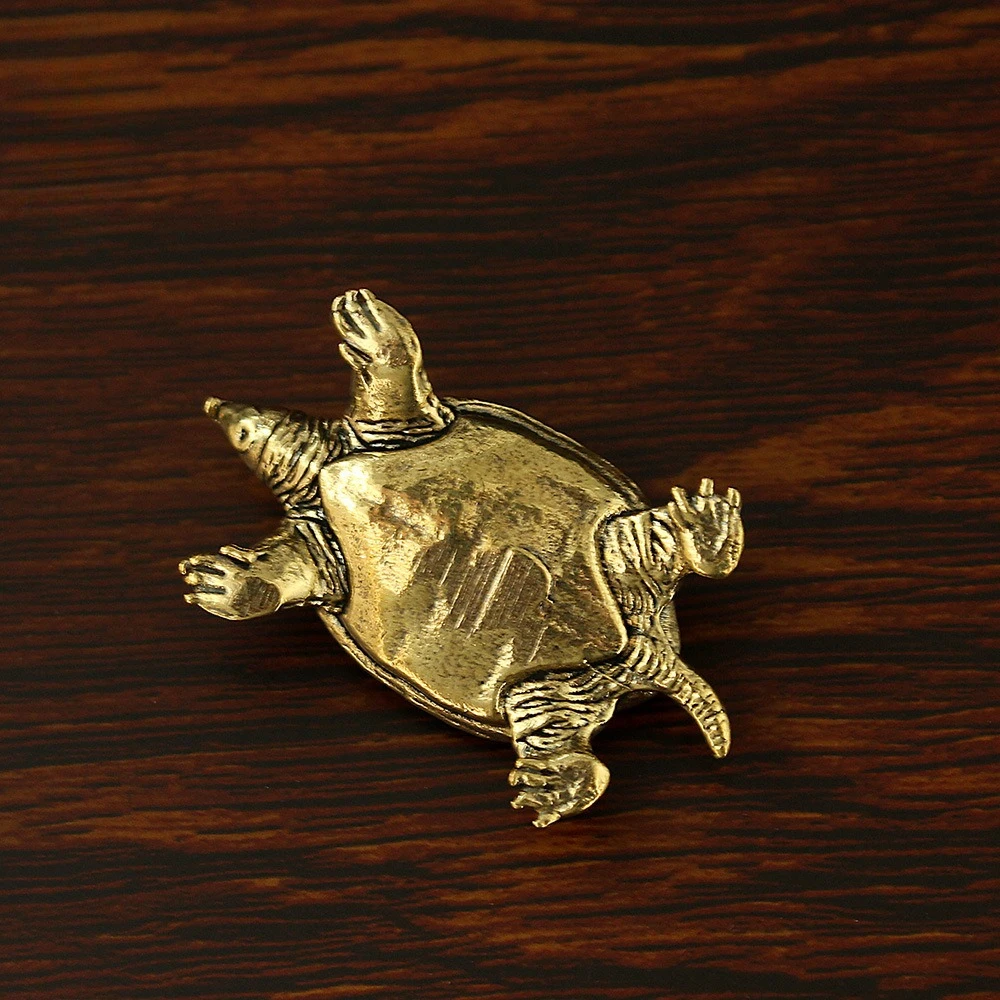 2 Pieces Vintage Brass Turtle Figurines Fengshui Desktop Ornament Mini Tortoise Statue for Fish Tank Rockery Micro‑landscape