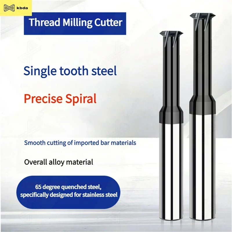 KBDA  New 65° Degrees Tungsten Steel Alloy Machining Thread Milling Cutter Single/Three/Whole Tooth M0.8-M30 Thread Mills