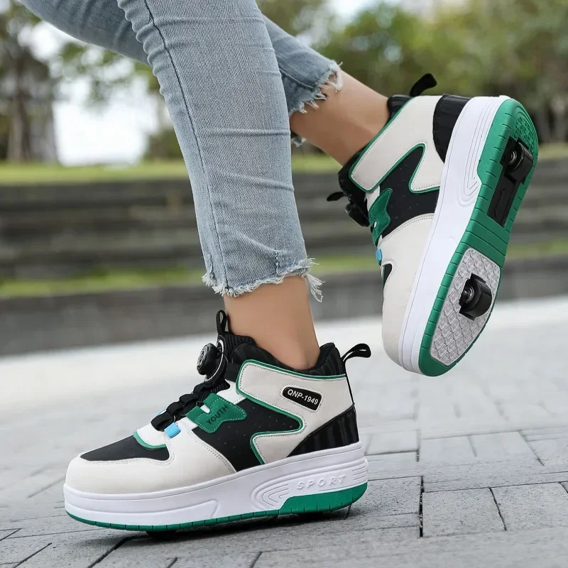 

Double-wheel Walking Shoes, Children's Trendy Color-block Skating Casual Sports Wear-resistant Flat Heel Height-increasing Shoes