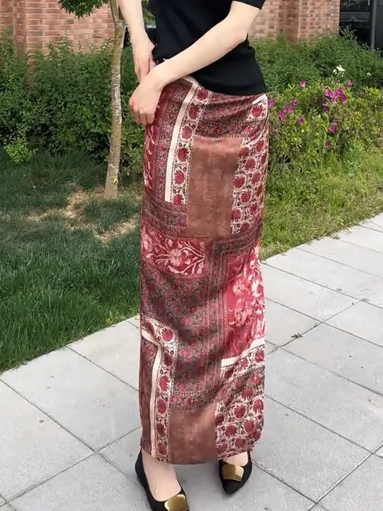 

Side Zip Design Ethnic Sle Midi Skirt Simple Ele Mature Straight Long Skirt Commute Korean Sle plus Size Women's Skirt