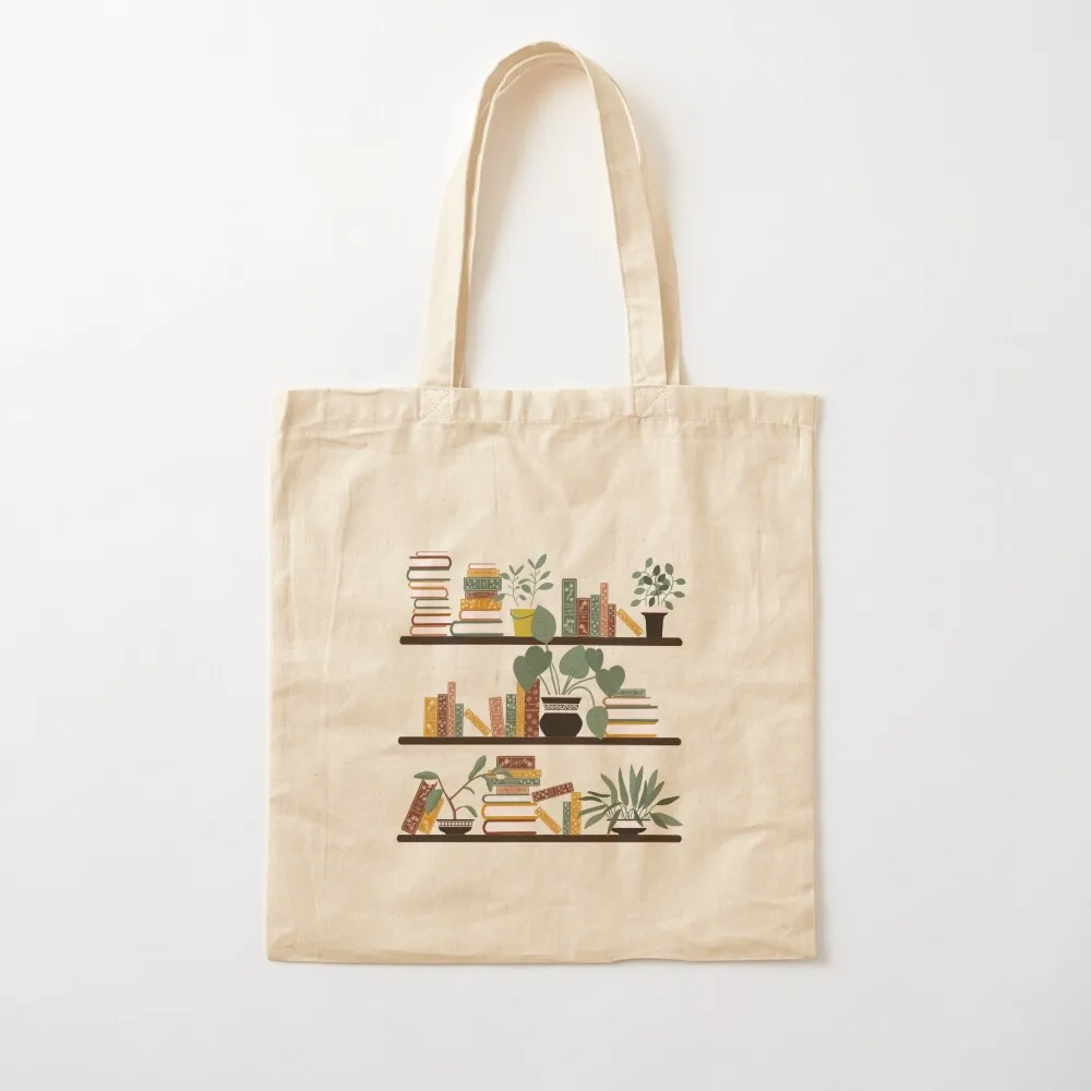 Books and Flower Pots on Bookshelves Tote Bag bag for beach Canvas shoulder bag tote men tote university