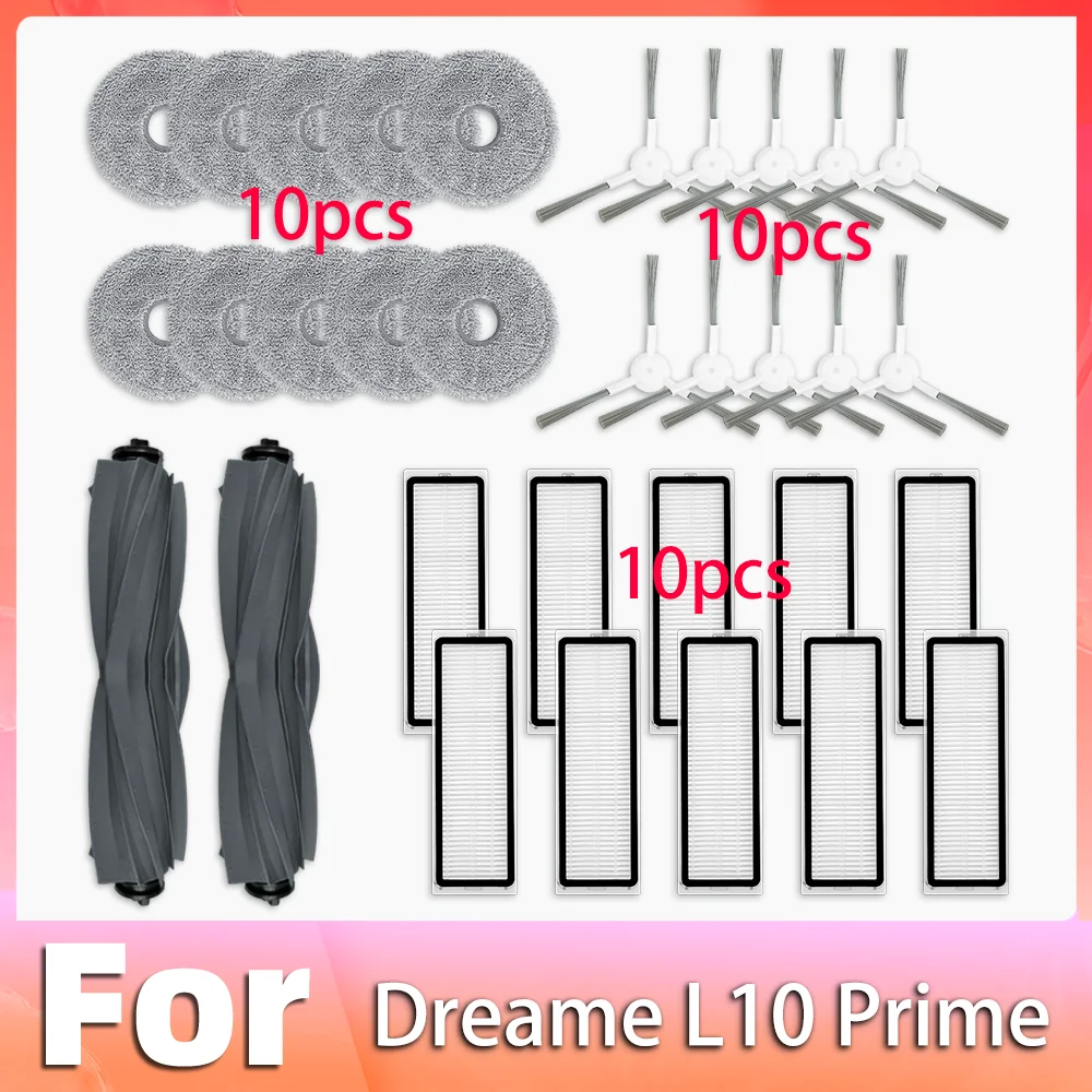 Compatible for Dreame L10 Prime / L10s Pro Robot Vacuum Replacement Parts Main Side Brush HEPA Filter Mop Spare Parts