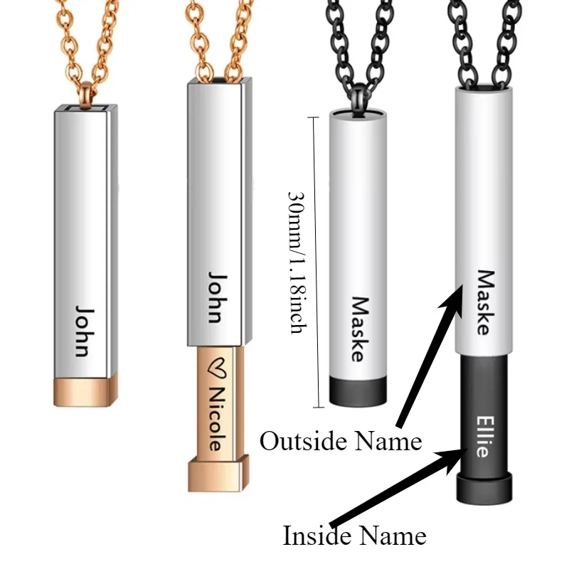 Custom Engraved Family Name Telescopic 3D Bar Pendant Necklace Personalized Hidden Message Stainless Steel Couple Pendant