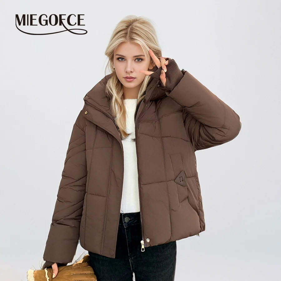 MIEGOFCE Spring Autumn Short Cotton Parka High-end Loose Hooded Pocket Women Coat College Style  High Quality Jacket MZ-24585