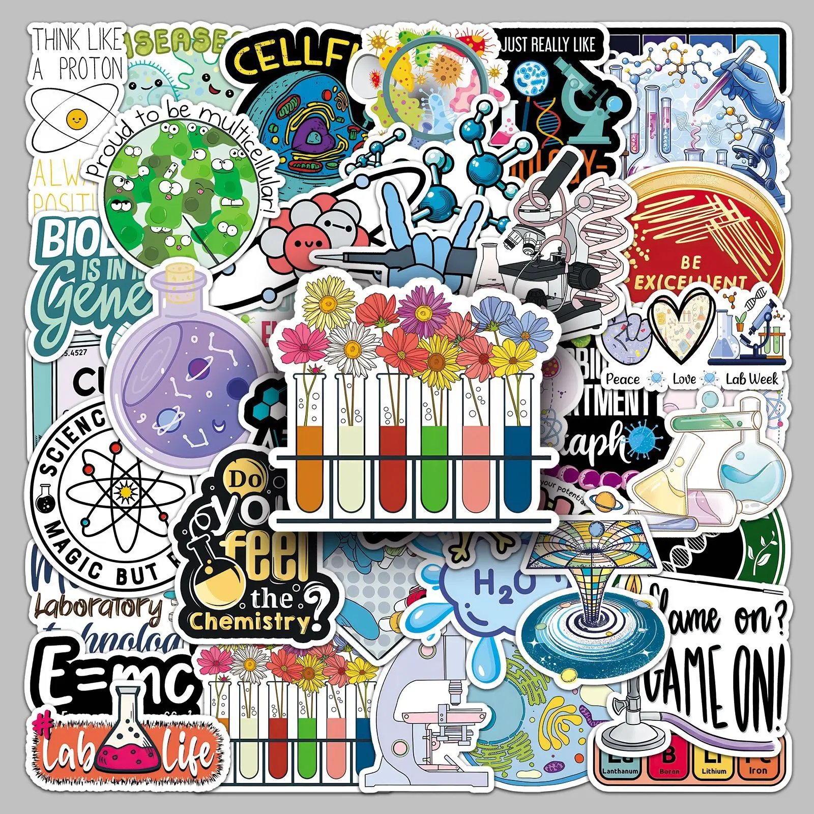 50 autocollants sur le thème de la science, de la chimie et de la biologie, avec des motifs de tubes à essai de laboratoire et de microscopes, en vinyle, pour décorer ordinateurs portables, bouteilles d’eau, carnets, albums de scrapbooking.