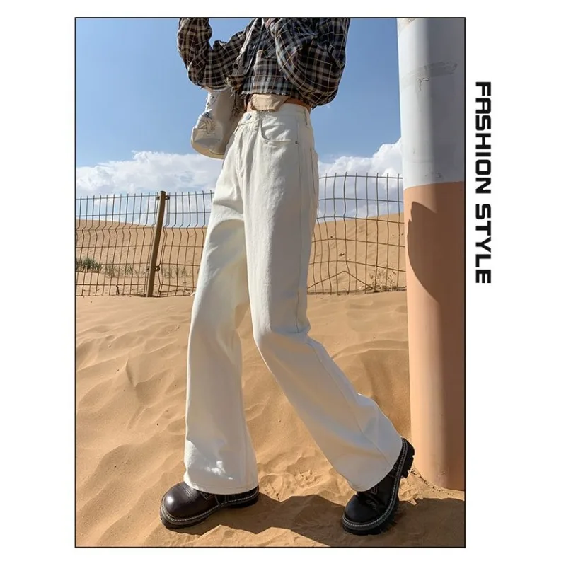 

Casual Womens Denim Jeans High Waist White Wide Leg Trousers Straight Loose Pants Classic Flare Over size Drag Bottom