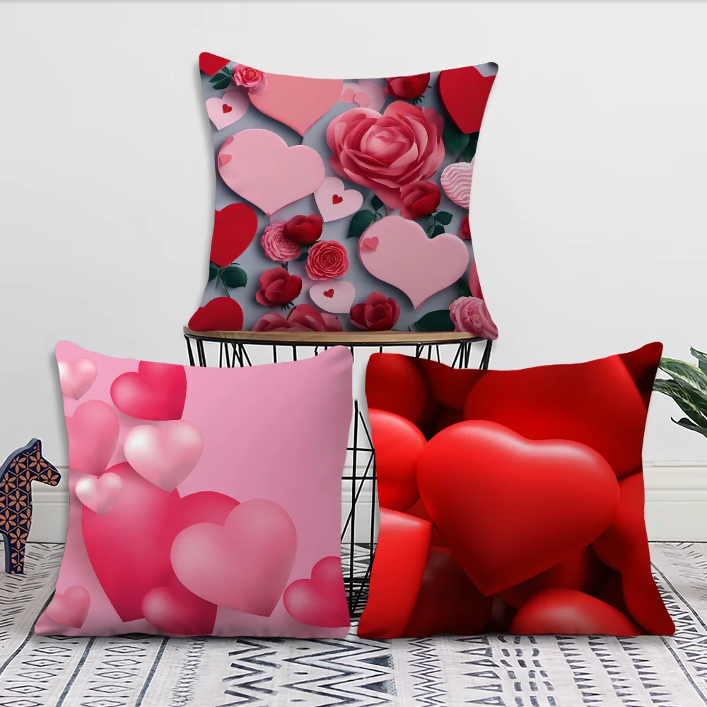 Valentine Day Love Heart Pillow Case Square Cushion Room Bedroom Headboard Sofa Living Backrest Car Accessories Nap Time