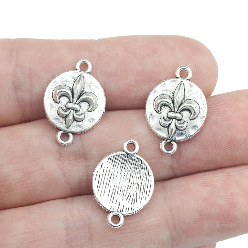 20 Pieces 13*26mm Antique Silver Color  Alloy Boat Hook Fleur De Lis  Charms Pendant Bracelet Accessory For DIY Jewelry Making