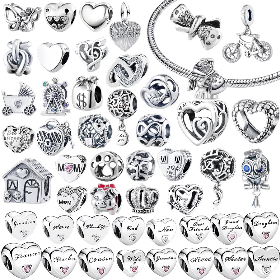

Hot Sale 925 Sterling Silver Family Heart Charms Fit Original Europeans Bracelet Love Bicycle House DIY Jewelry Gift for Women