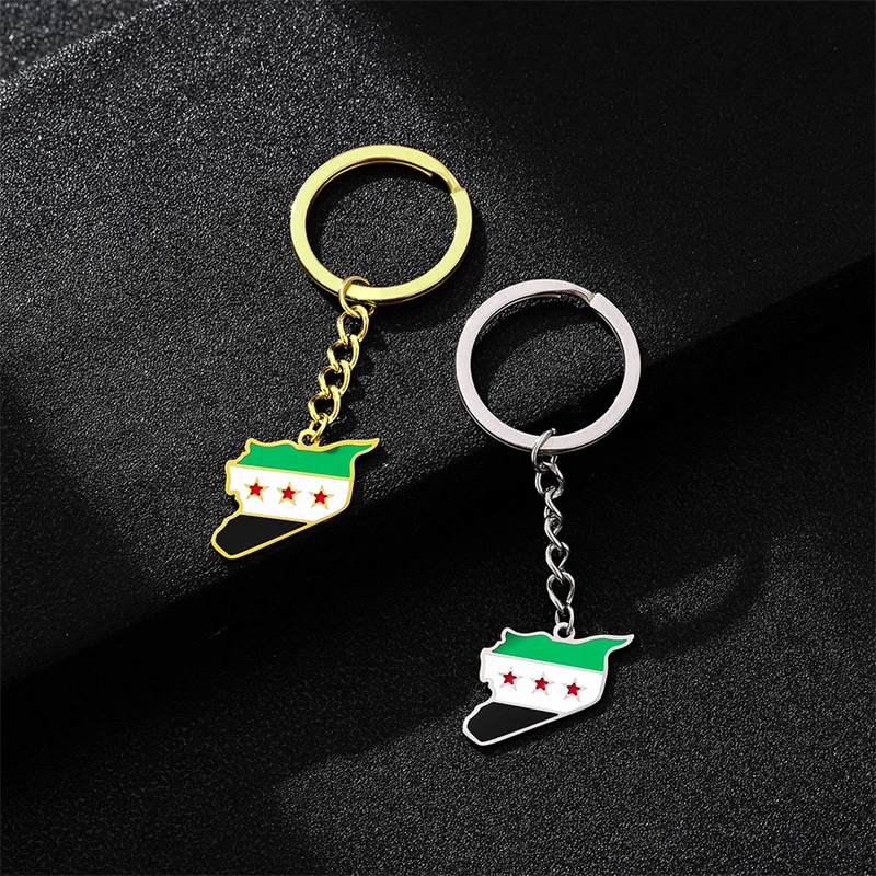 Stainless Steel Syria Map Flag Pendant Keychain for Women Men Gold Color/Silver Color Charm Fashion Syrians Map Chain Jewelry