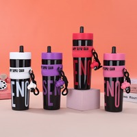 900ML Large Capacity Plastic Water Bottle For Girls Cute Pink Water Cups With Lid Straw Portable Car Sports Drinking Water Cup