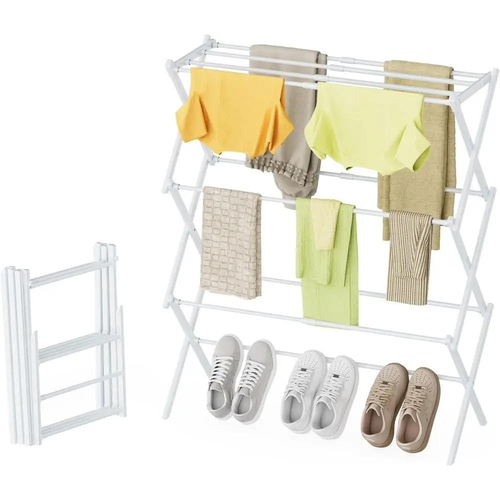 

3-Tier Clothes Drying Rack, Foldable Use Indoor & Outdoor, Antirust Laundry Drying Rack, Collapsible White, 28 L x 35 H x 10 W