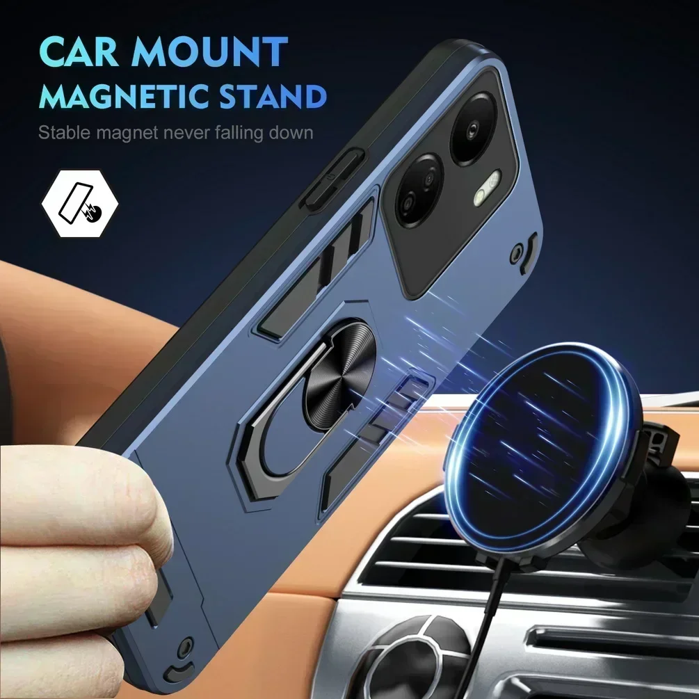 Multiple Layers Car Holder Stand case for Xiaomi Redmi 13C 12 12C 10C 10 A2 A1 Redmi Note 13 Pro 12 11 Camera Protection Cover