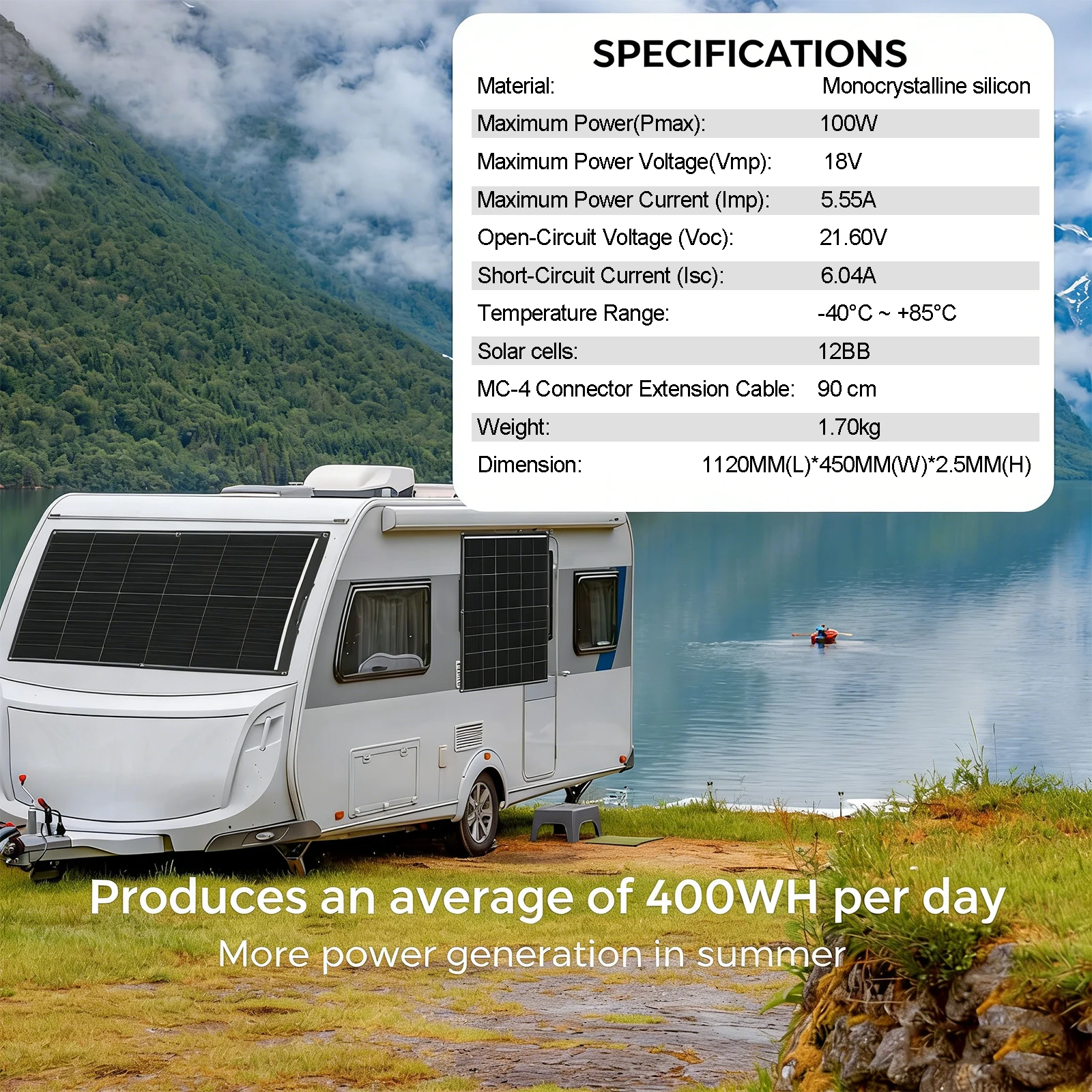 100W 200W ETFE Flexibles Solarpanel, 18V Effizientes Tragbares PV-Modell, Biegbares Monokristallines Solarpanel für Wohnmobile, Boote, Camping – Detail 6