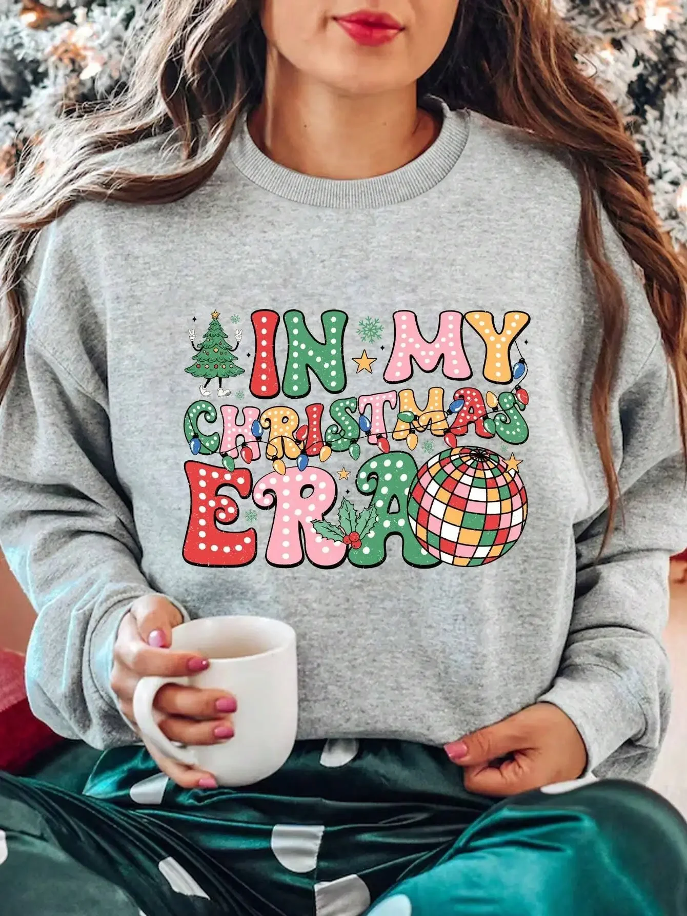 

Merry Christmas Graphic Top Women's Slogan Print Round Neck Long Sleeve Casual Sweatshirt Hoodies Autumn Winter Holiday Clothing