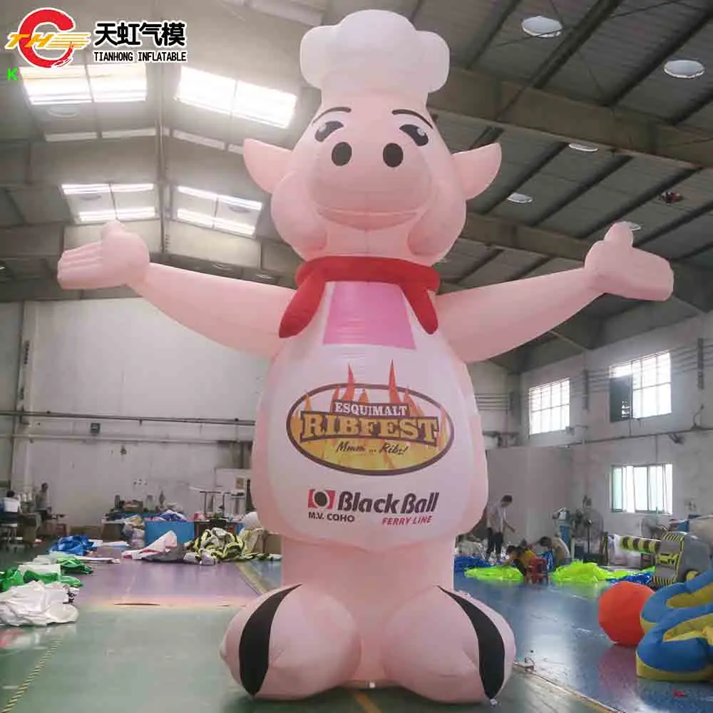 Schneller Versand Riesiges aufblasbares Schwein Chef Cartoon Air Blow Up Pink Pig Aufblasbares Schwein Replikatmodell mit Gebläse