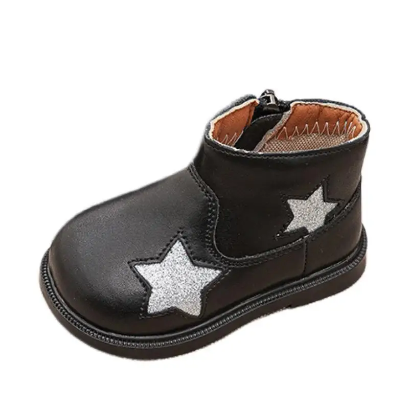 New Fashion Ankle Boots For Kids Girls,Cute Solid Black Beige  Zip Boots For Toddler Women,Baby Outside Flats Walkers Shoes