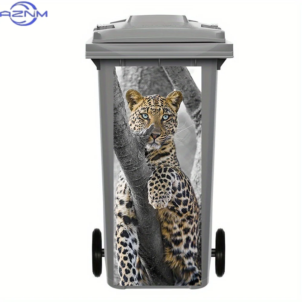 1pc of a Female Leopard Design Sticker for Trash Cans, Featuring a 3D Wild Animal Mural. This Self-Adhesive Decoration Is Perf