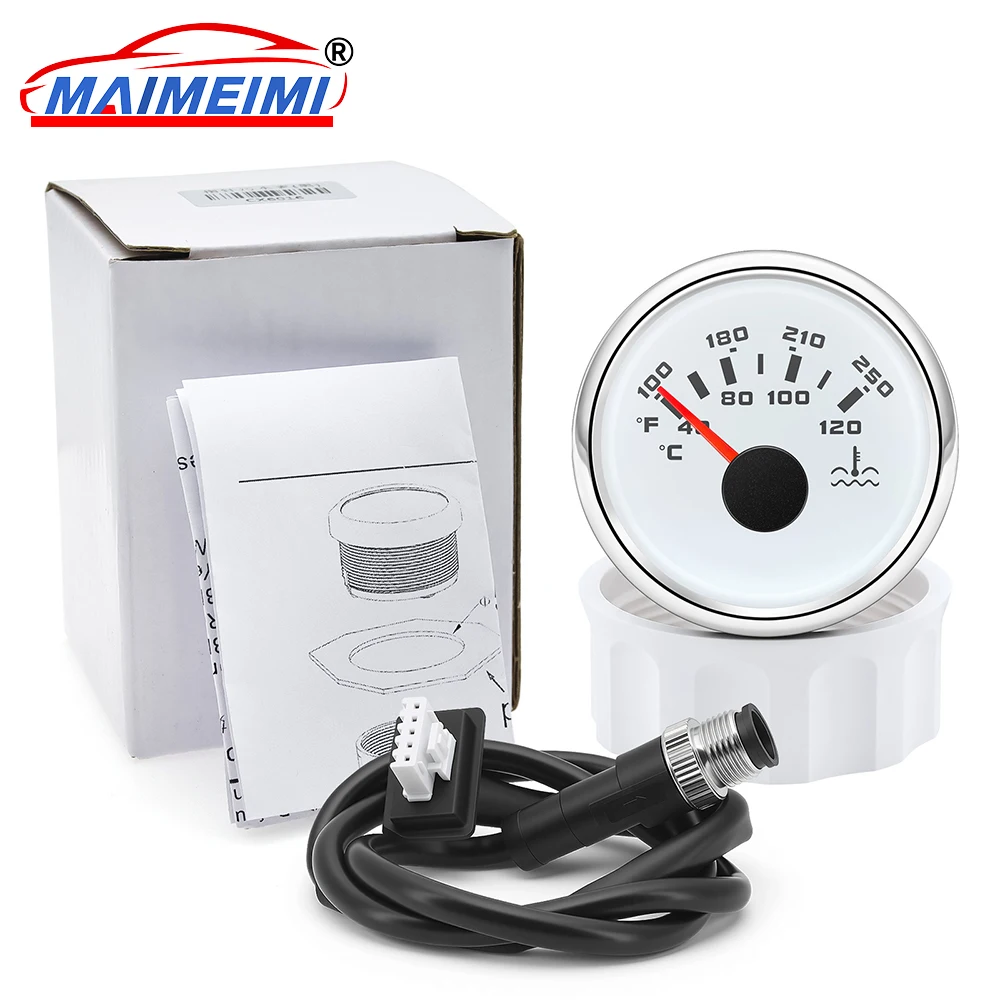 

100-250℉/40-120℃ Water Temperature Gauge with NMEA2000 Signal Port Red Backlight Waterproof Meter Digital Pointer Gauge