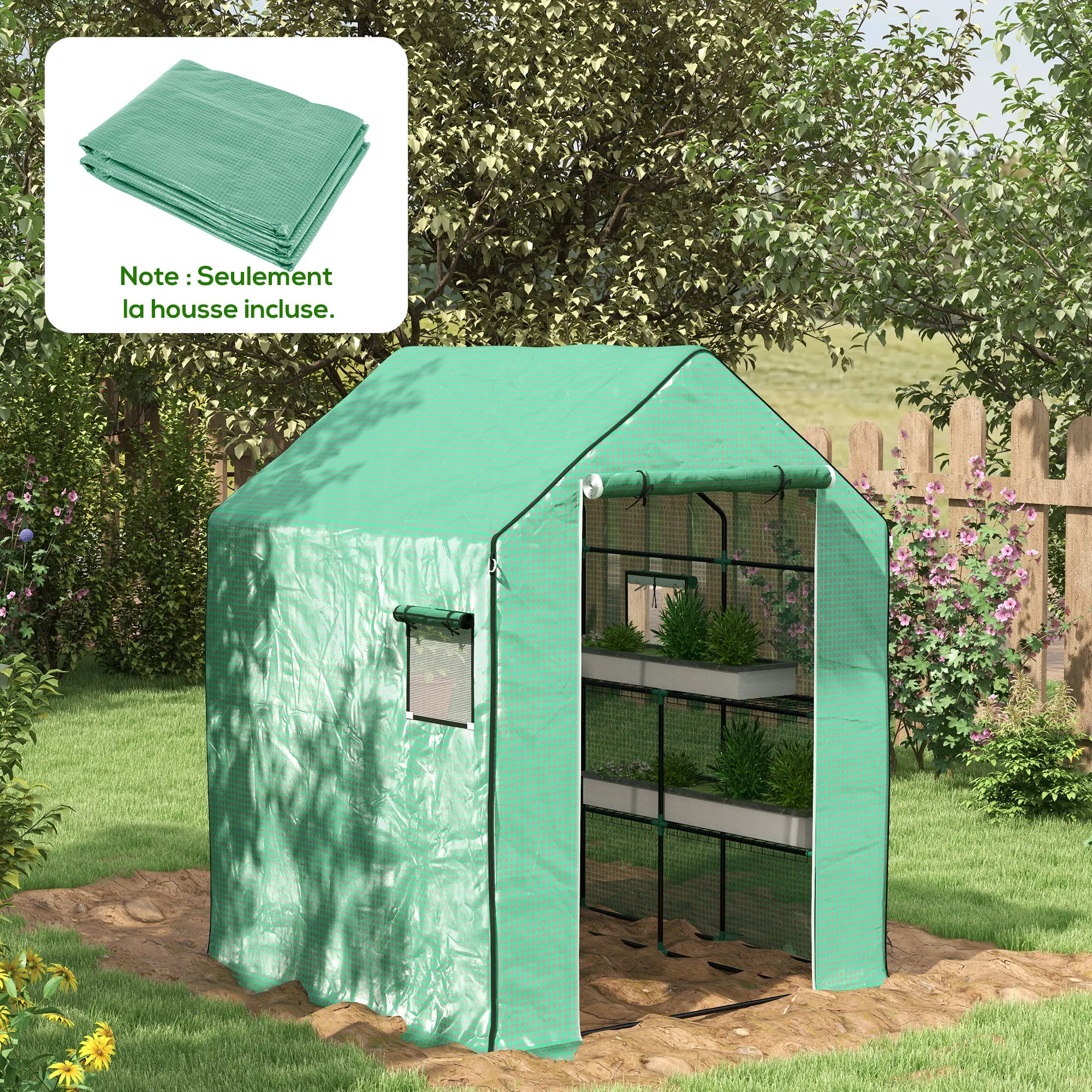 Outsunny Vervangend Afdekzeil, Geschikt voor 140 X 143 X 190 cm Tuinkas, met Raam en Ritsdeur, Vervangend Kasfolie, UV-Bestendig, Beschermt Tuinplanten