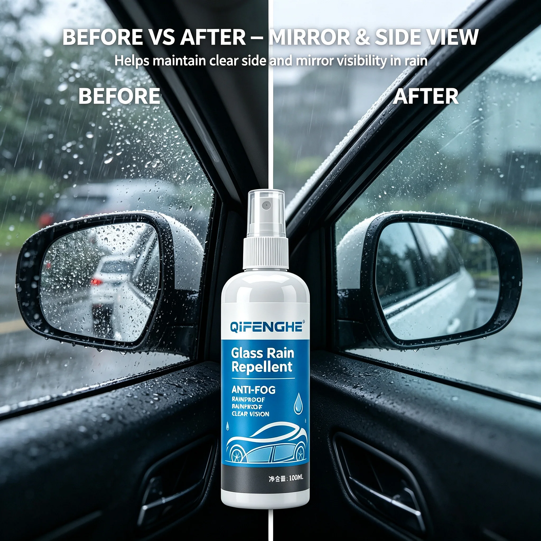 Anti-Fog & Rainproof Glass Rain Repellent Spray 100ML Clear Vision Windshield Nano Waterproof Coating Liquid For Car Window Rear