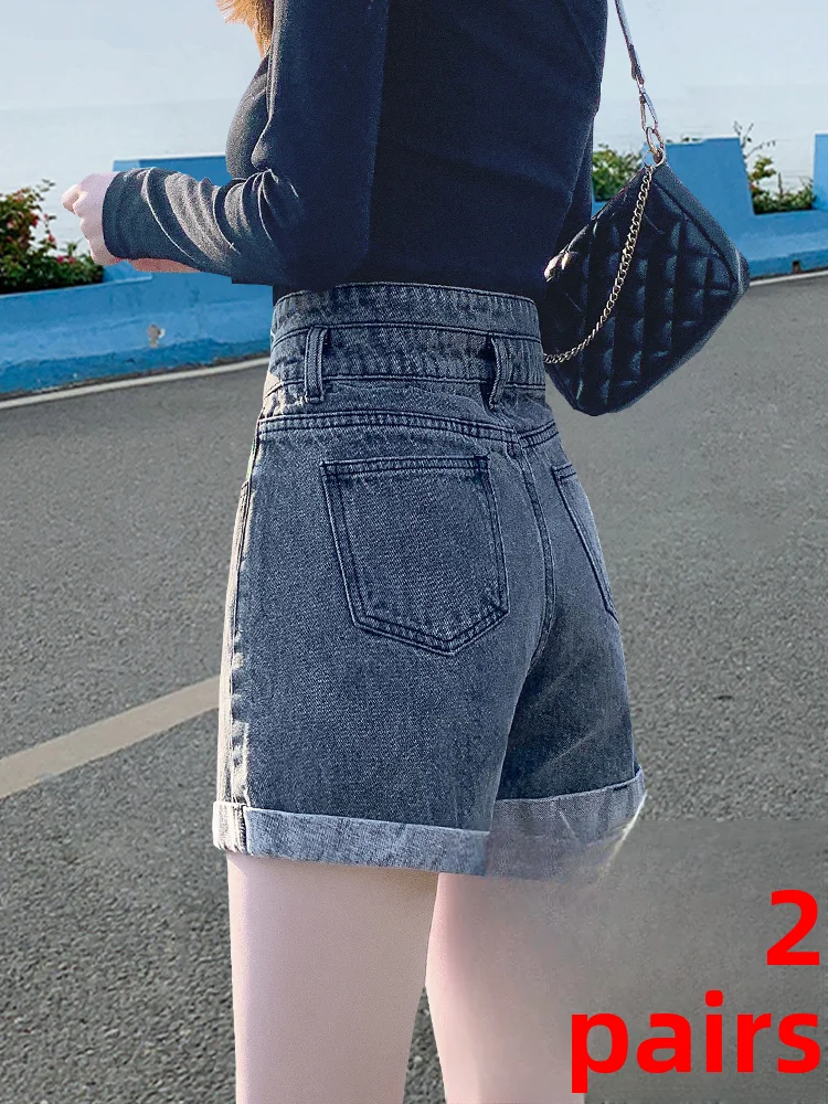 

High Waist A-Line Wide Leg Short Jeans Women Summer Loose Slimming Hot Pants Trendy Cotton Stretch Denim High Waist Shorts