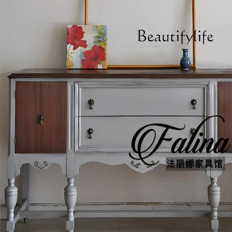 

aQ WW French Style Retro Entrance Cabinet Solid Wood Carved Against The Wall Entrance Foyer Storage Decorative Cabinet