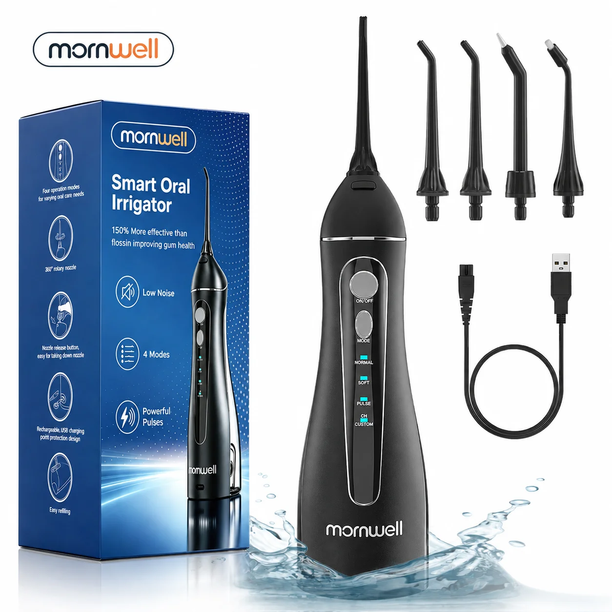 Portable F18 Water Flosser 4 Modes Water Floss USB Rechargeable 4 Nozzles Oral Water Jet 200ml Water Tank Waterproof