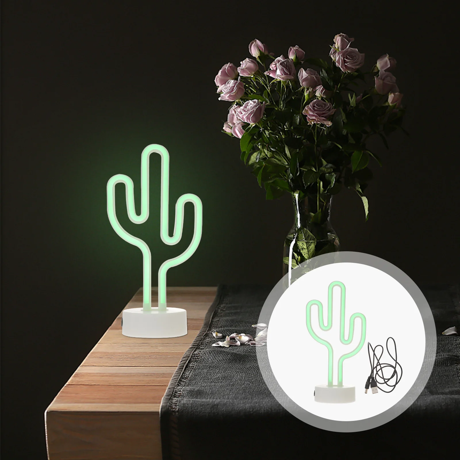 

Green Cactus LED Neon Sign Aesthetic Room Decor for Bedroom USB Powered Desktop Lighting Warm Ambience Glow