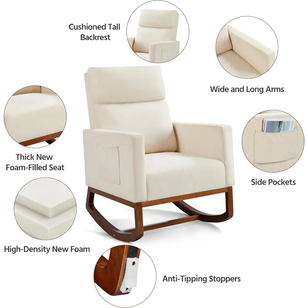 كرسي هزاز Yaheetech، كرسي طائرة شراعية حديث، كرسي بذراعين مع أرجل خشبية وجيب جانبي، كرسي هزاز للحضانة مع #6