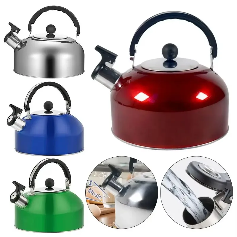 Whistling Kettle Home Use 3L Stainless Steel Stove Gas Kettle Hot Water Kettle with Ergonomic Handle for Camping Travel Hiking