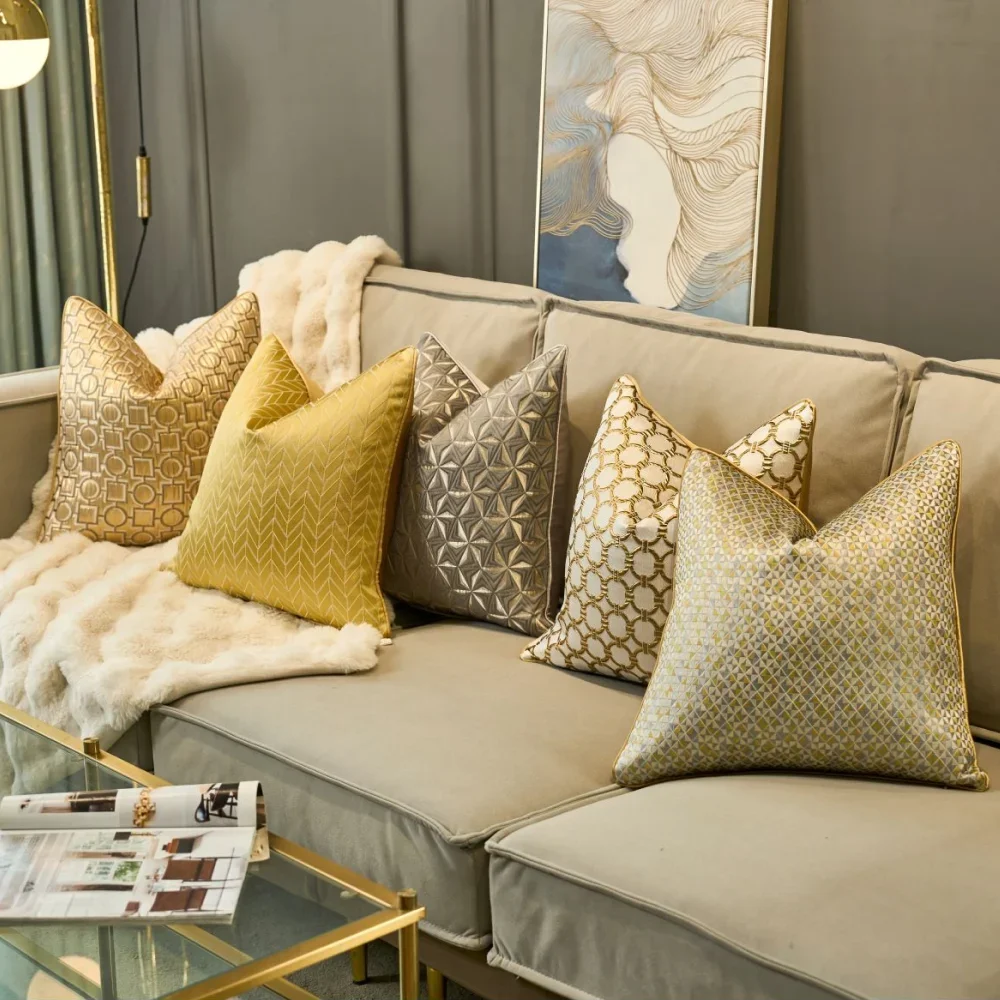 Luxury Sofa Cushion Cover Gold and Grey Pillow Covers for Home Decoration 30x50 45x45 50x50 60x60cm
