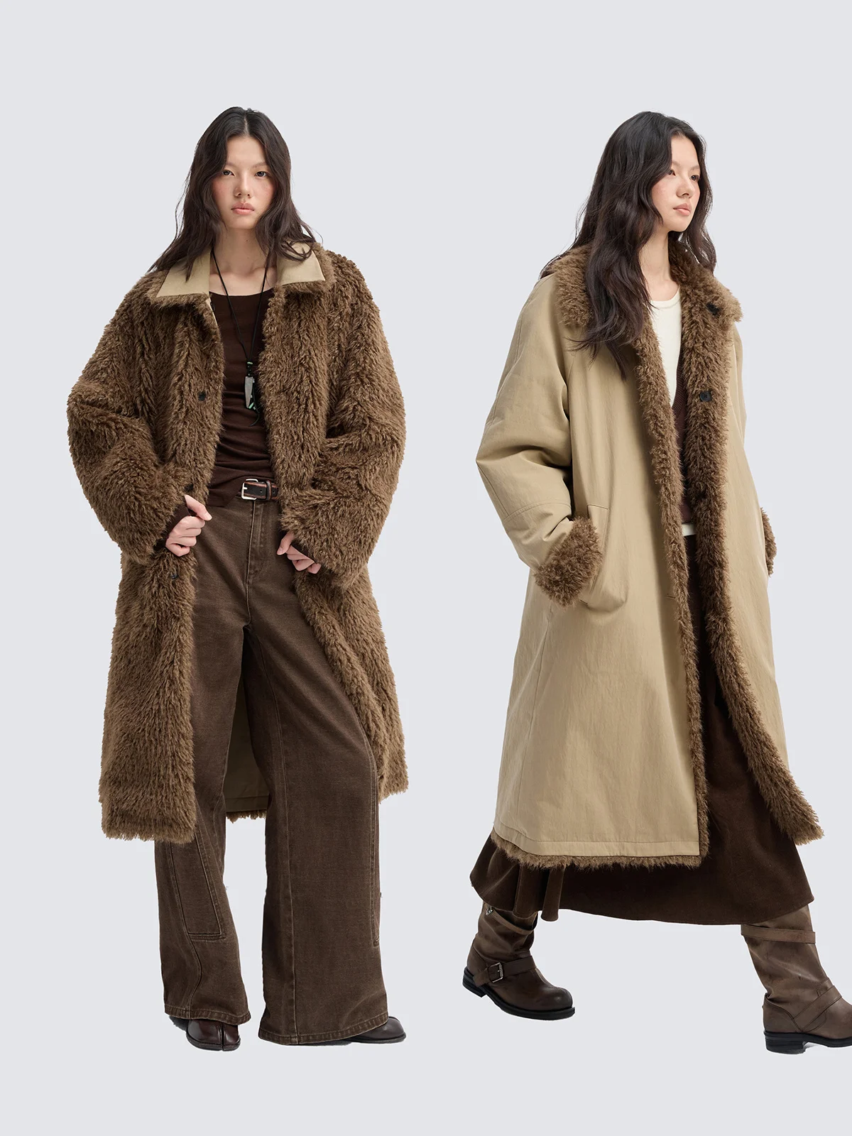 

JUSLIN Warm Two-Way Wear Pleated Cotton Feel awl Collar Long Coat Jaet Loose Fit Long Sve Single Button Closure L004