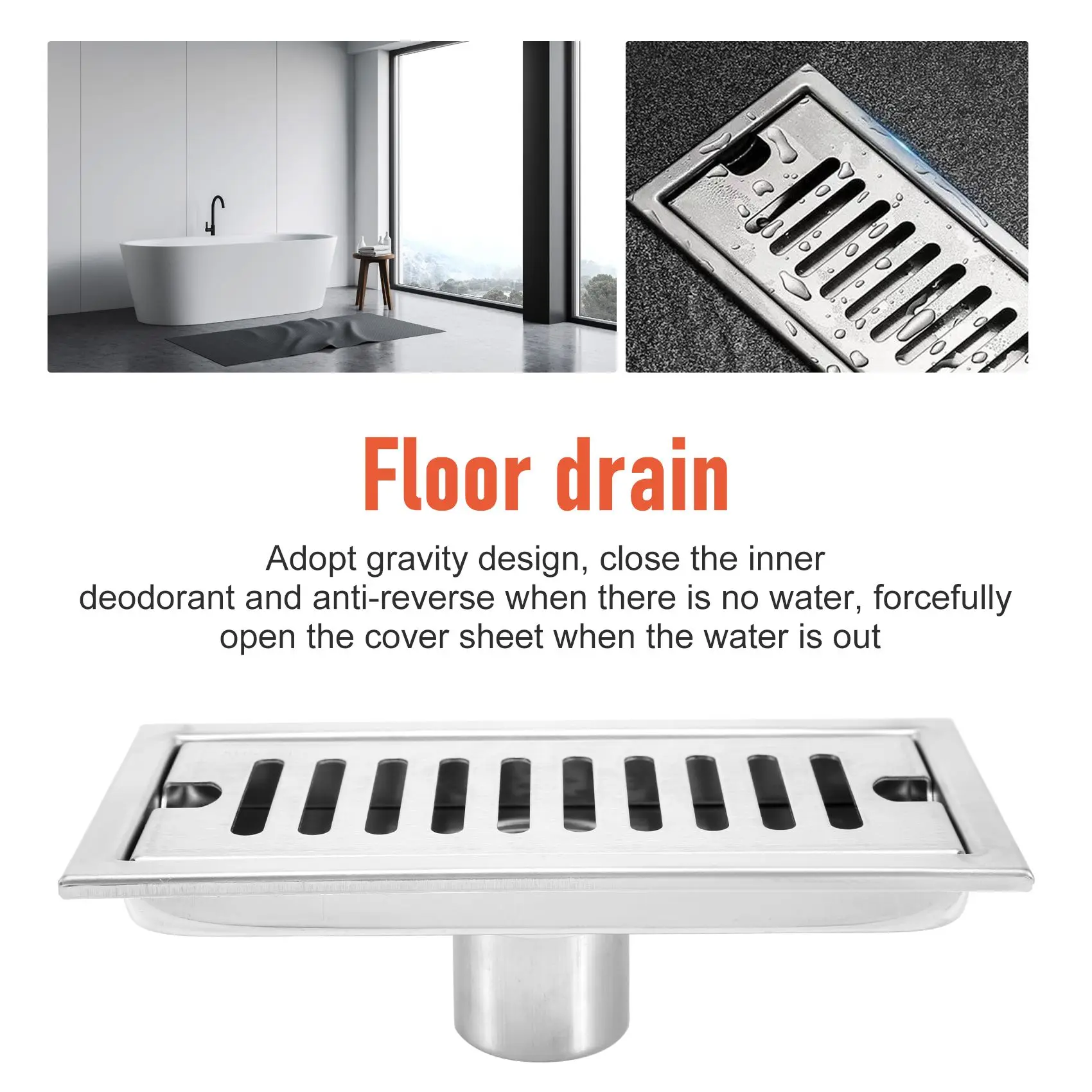 A11I Rectangular Linear Shower Floor Drain Long Linear Drainage Channel Drain For Hotel Bathroom Kitchen Floor 20Cm