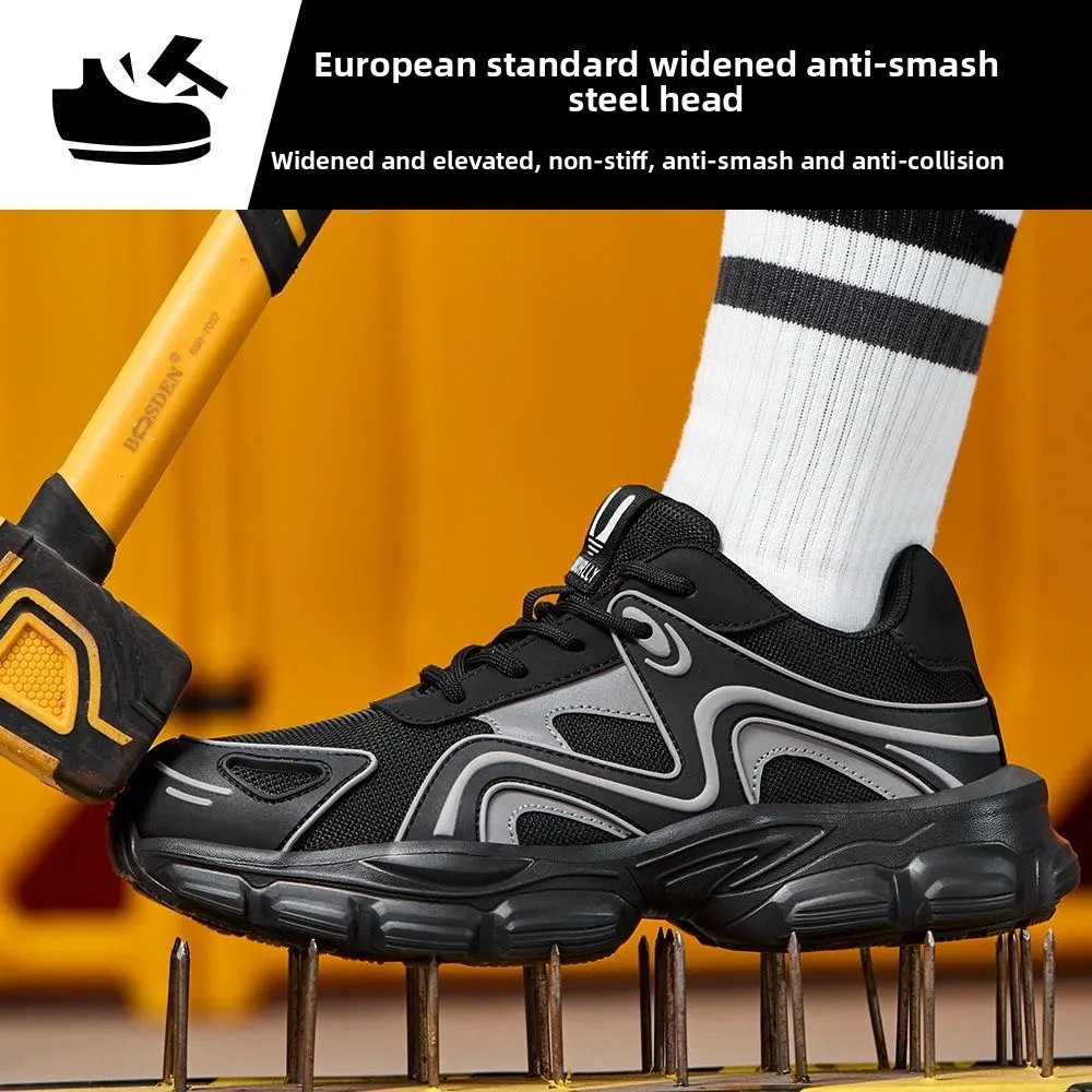 남성용 안전 신발 밑창 작업 신발 남성용 경량 통기성 강철 발가락 운동화 보호 안티 스매싱 내마모성 35-42