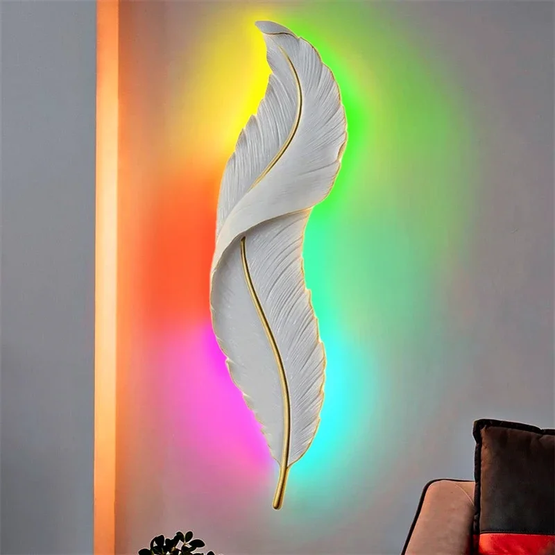 

Modern Feather Wall Light RGB Led Wall Lamp for Bedroom Bedside Stairway Light Living Room Wall Decoration Bathroom Decor