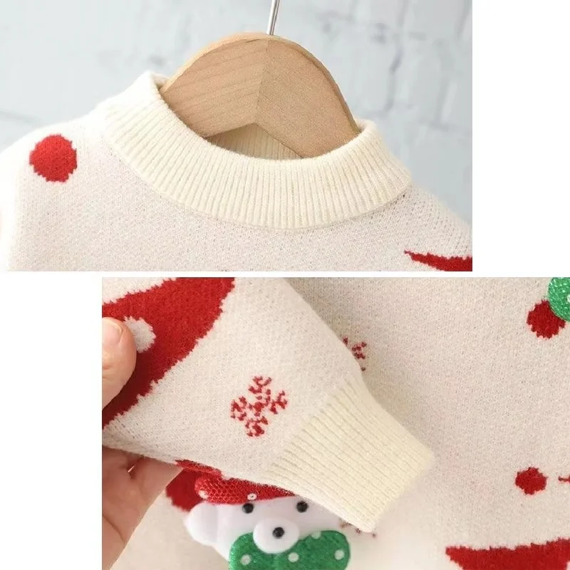 New Kids Christmas Sweaters Winter Girls Print Knit Clothes Children Xmas Cotton Pullover Autumn Warm Knitwear Tops 1-6 Years