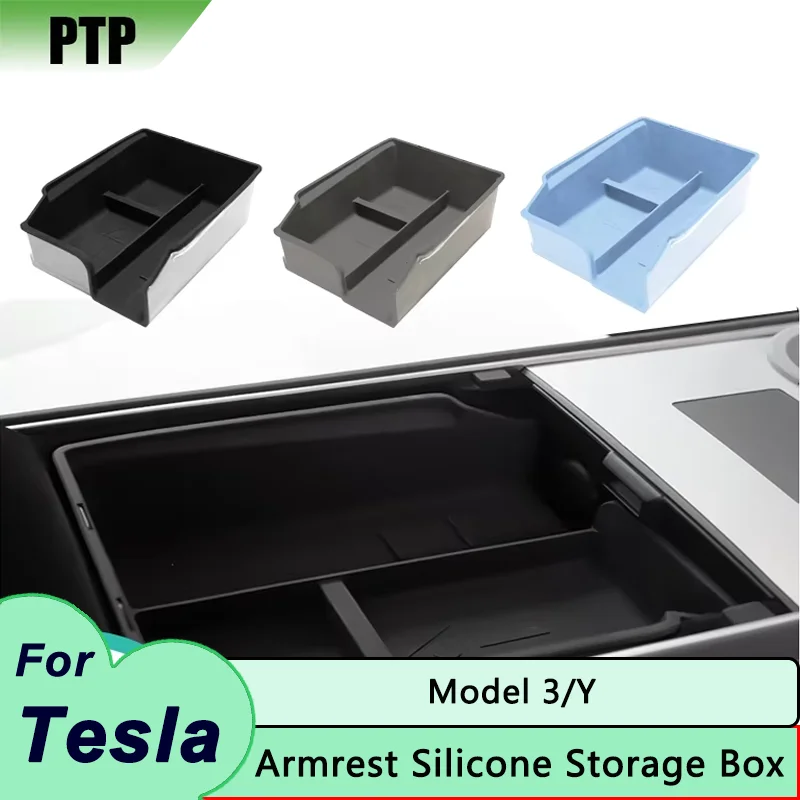 

Hidden Armrest Storage Box Silicone Center Consoles Organizer Stowing Tidying Model 3 2023 Car Accessory For Tesla Model Y 2024