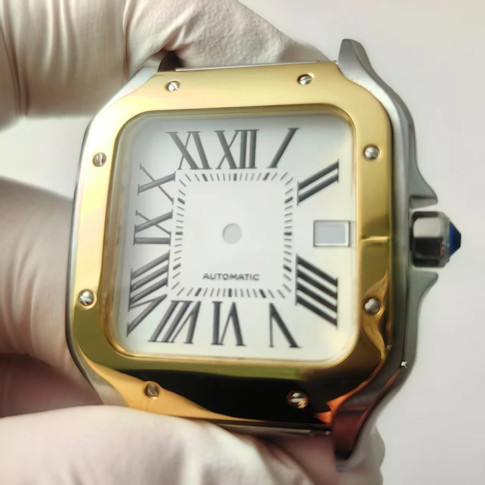 38 مللي متر الذهب مربع حالة الأبيض مربع الهاتفي ل 316L الصلب ساعة NH36 أجزاء الحركة الأوتوماتيكية إصلاح وتعديل