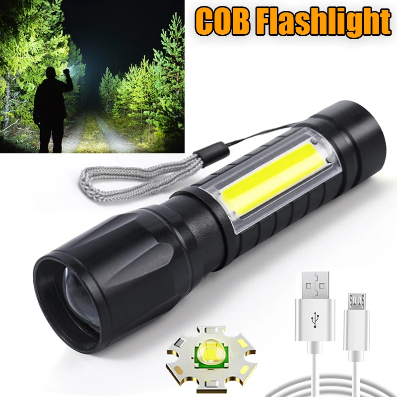 Portable LED COB Light USB Charging Zoom Focus Mini Flashlight With 3 Modes Torch Lamp Lantern Waterproof Outdoor Camping Light