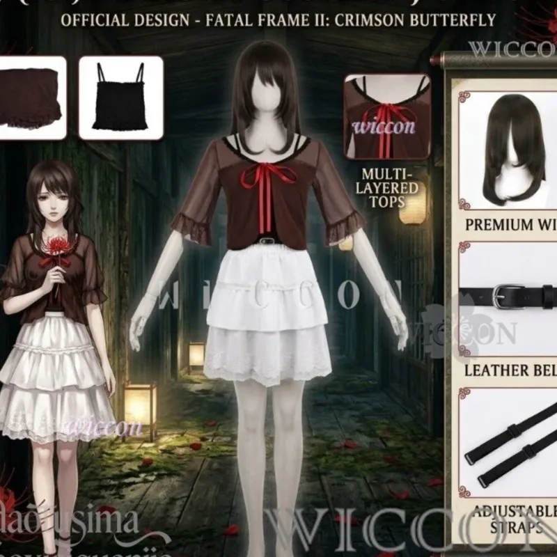 Fantasia de Anime do Jogo de Terror FATAL FRAME II: Crimson Butterfly REMAKE, Cosplay de Amakura Mio, Vestido Gótico Lolita com Perucas