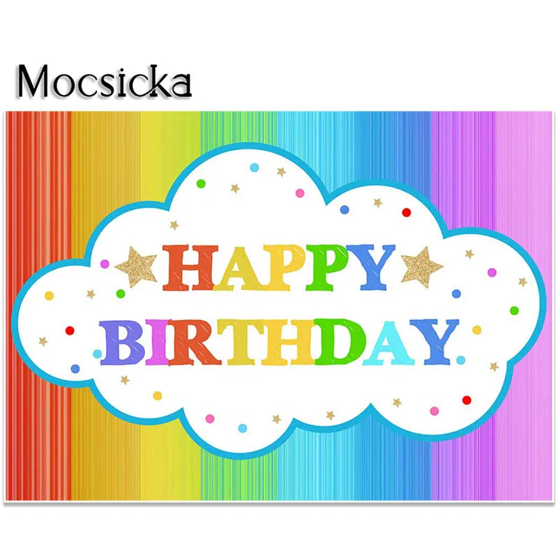 Mocsicka Rainbow Happy Birthday Photograph Backdrop Cute Cloud Star Baby Shower Decoration Background Portrait Photo Studio Prop
