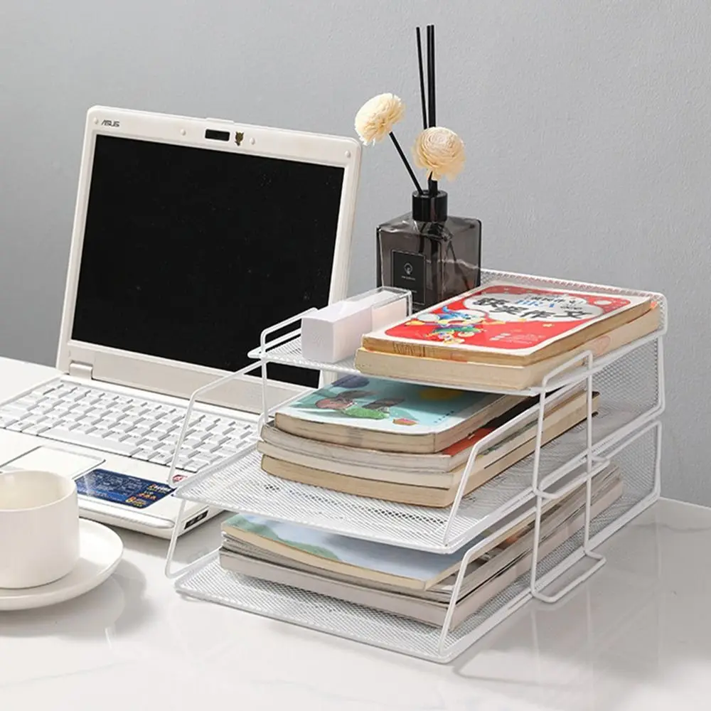 Fashion Desktop Organizer Stackable File Rack Papers Rack File Organizer A4 File Storage Tray Laminated Minimalism Magazine